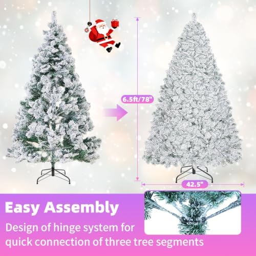 Pre-Lit Snow Flocked Christmas Tree,6.5FT for Home Decor