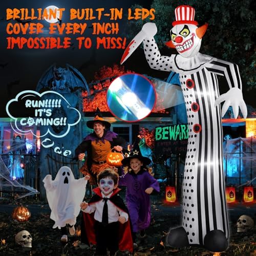 zukakii 12Ft Giant Halloween Inflatables Creepy Clown, Huge Halloween Decorations Outdoor Blow Up Yard Decorations Built-in Full-Body LED Light & Strong Blower for Home Decor Party Lawn