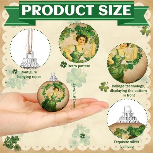 Outus 16 Pcs Vintage St. Patrick's Day Tree Ornaments Ball St. Patrick's Day Decorations for Tree Vintage Style Shamrock Luck Irish Hanging Ornaments Farmhouse Home Decoration Holiday Party Favors