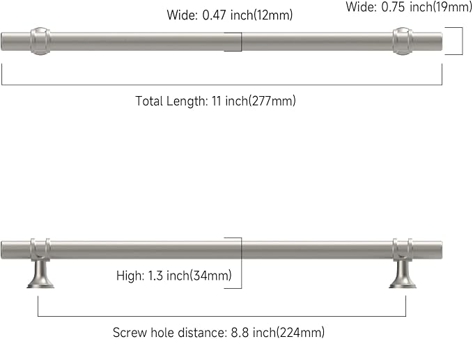 Asidrama 10 Pack 8.8 Inch(224mm) Brushed Satin Nickel Kitchen Cabinet Handles, Cabinet Pulls Kitchen Cabinet Hardware Cupboard Handles Drawer Pulls