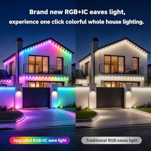Permanent Outdoor Lights for House 50ft RGB+IC Smart Eave Lights,IP67 Waterproof LED Outdoor Lights with App and Remote Control for Christmas, Halloween, Daily, Party
