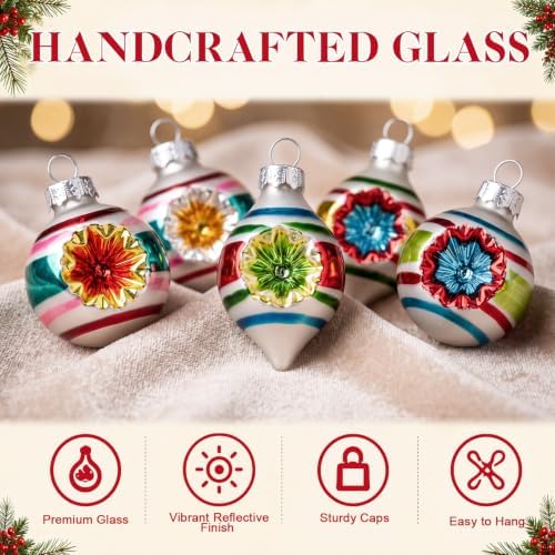 40Pcs Vintage Christmas Mini Glass Ornaments Bulk Reflector Ball
