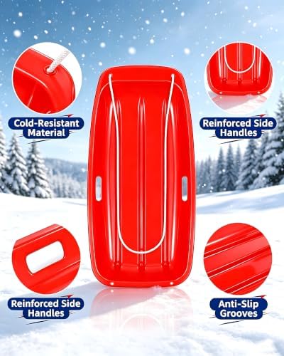 35" Snow Sled for Teens & Adults, Heavy Duty Fast Sliding Toboggan