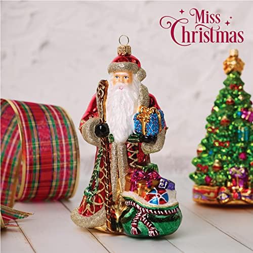 Miss Christmas 2026 Collection Santa Claus Blown Glass Christmas Tree Ornament (Classic Santa with Gift Bag)