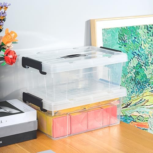 Cetomo Lidded Storage Bin with Handle, Storage Bins with Lid, Organizing Container with Secure Latching Buckles, Stackable and Nestable, Plastic, 18 Quart-6 Pack, Clear