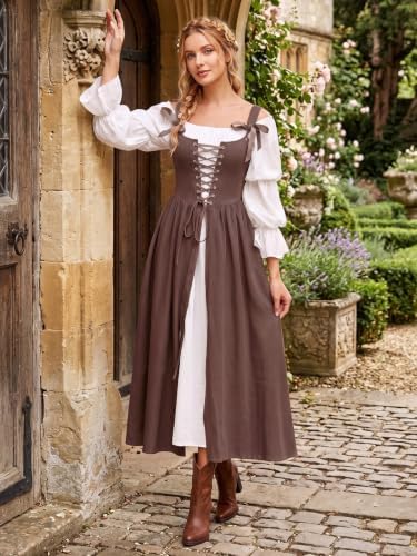 Wenrine Renaissance Costume Womens Lace Up Corset Halloween Medieval Dress