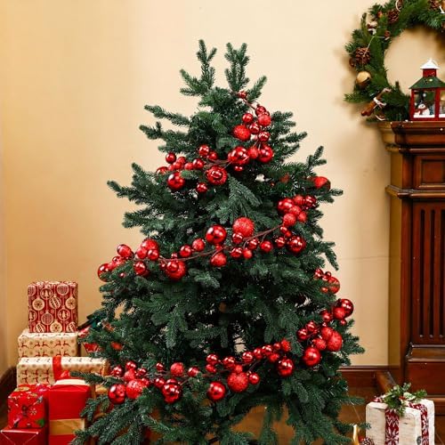 2 Pcs 6 ft Christmas Ball Ornament Garland, Mixed Red