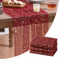 Artoid Mode 3PC Burgundy Gold Gauze Table Runner 120 Inch 10FT, Glitter Metallic Foil Sheer Dining Wedding Anniversary Holiday Birthday Table Decor for Home Party