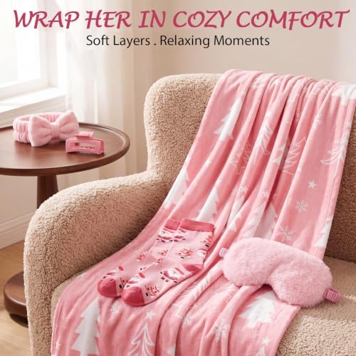 Reallnaive 11 Pcs Pink Christmas Basket Gift for Women Secret Santa Box