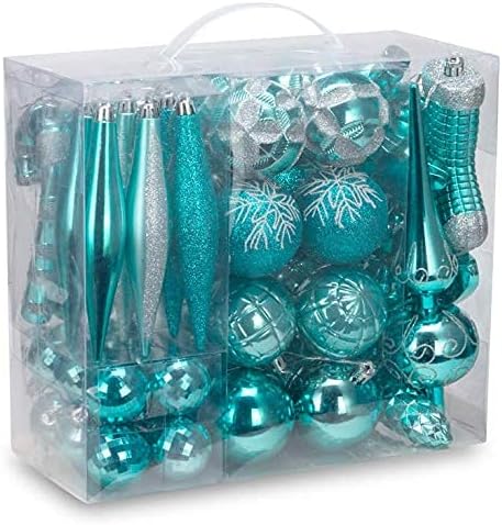 54 Pieces Assorted Christmas Ornaments Tree Decoration Baubles in Gift Box (Turquoise Blue, Gift Box)