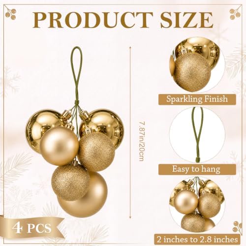 Roowest 4 Sets Large Gold Glitter Christmas Ball Clusters Ornaments Decor