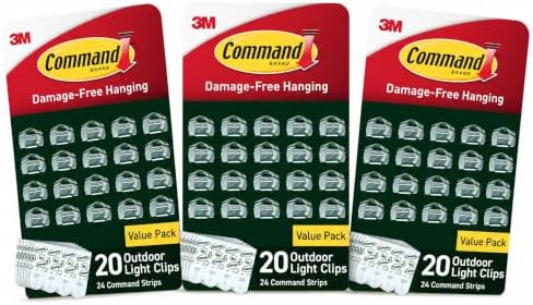 Command Outdoor Light Clips, Clear, 3 Pack, 60 Total with 72 Strips