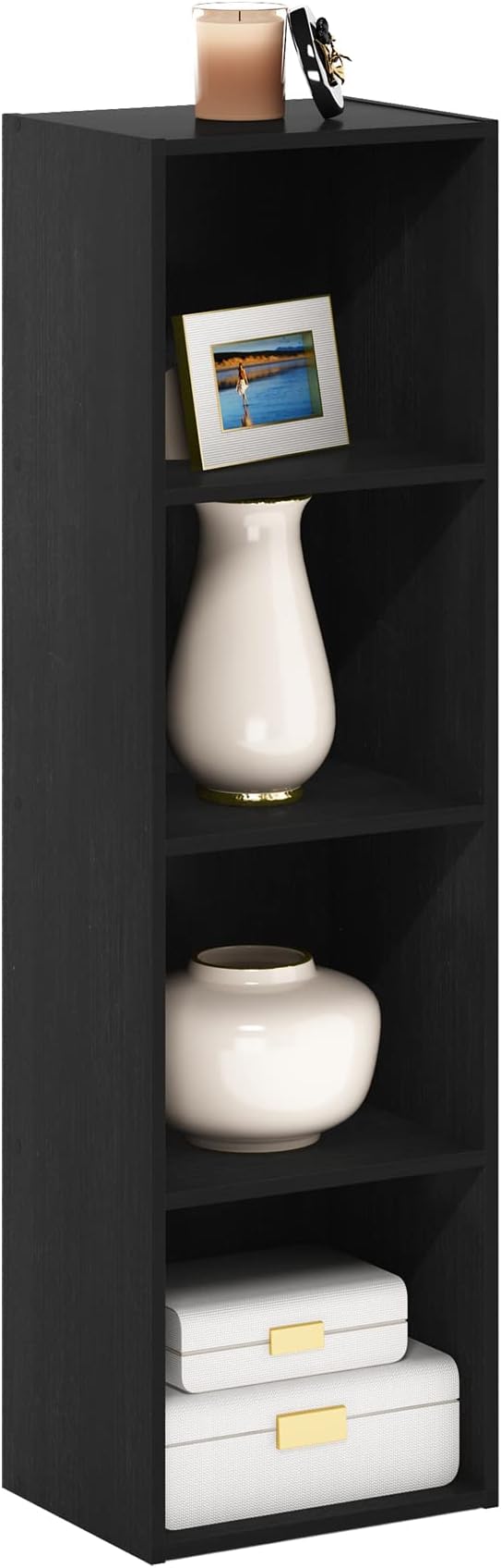 Furinno PASIR Book Shelf, 4-Tier Modern Bookshelf, Open Shelves Bookcase 9 x 12 x 42, Easy Assembly, for Living Room, Bedroom, Home Office, Blackwood