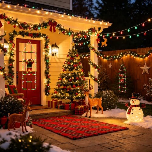 Toodour LED Christmas Light - 2.5FT Christmas Decorative Ladder Lights with Santa Claus, Xmas Decorations Light for Indoor Outdoor, Window, Garden, Home, Wall, Xmas Tree Decor - Red White & Green