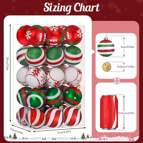 SHareconn 30ct 2.36 Inch Christmas Tree Balls Ornaments,Red and Green White