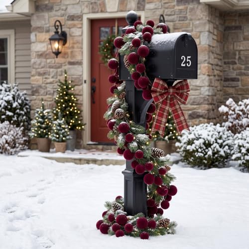 2 Pcs 9 ft Burgundy Velvet Christmas Ball Ornament Garland