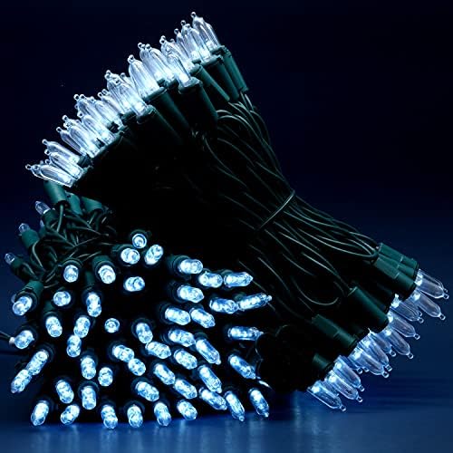YULETIME 200 Cool White LED Christmas Lights, 66 ft Green Wire String Light