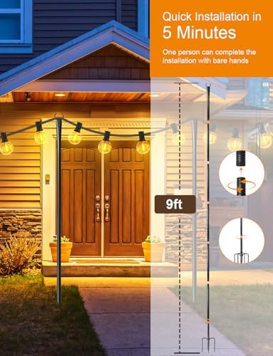 10 Pack String Light Poles for Outside, Adjustable Metal Patio Light Poles