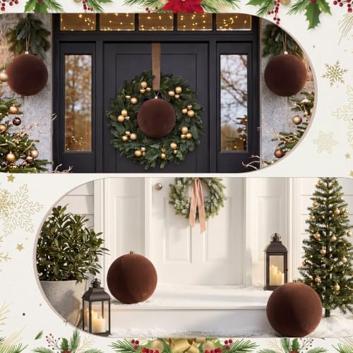 Threan 10 Inch Large Chocolate Brown Velvet Christmas Ball Ornaments