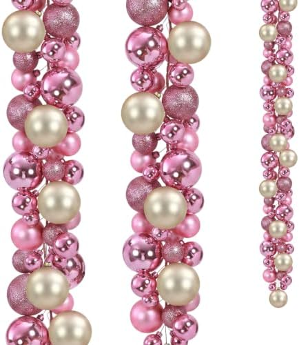 2 Pcs 6 ft Christmas Ball Ornament Garland, Pink, Champagne Gold
