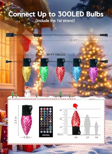Christmas Lights Outdoor, 150 LED RGB C9 String Lights, Smart APP & Remote