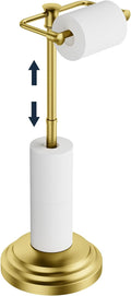 Bathroom Toilet Paper Holder Stand, Brushed Gold Toilet Paper Holder Free Standing, Stainless Steel Pivoting Toilet Tissue Roll Holder，Adjustable Height (14.76'' to 23.36'') Paper Holder