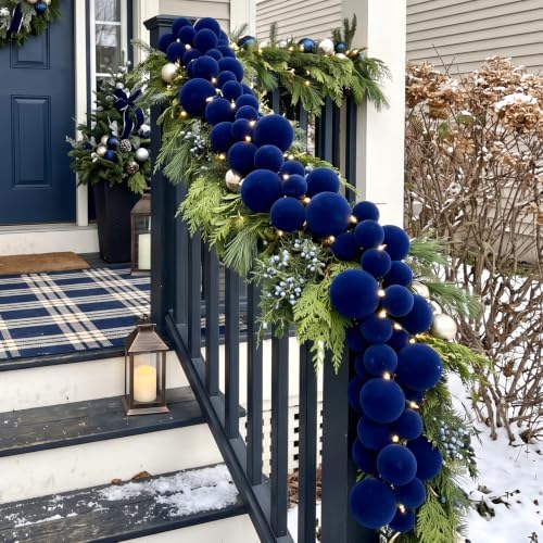Thiccywoov 9 ft Velvet Christmas Ball Garland Ornament, Navy Blue