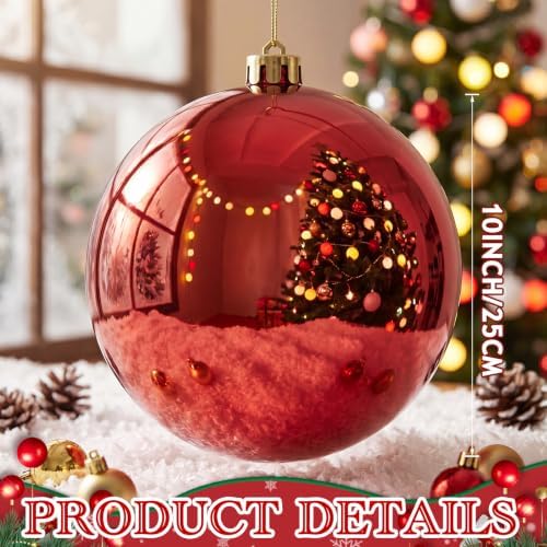 Threan 10 Inch Large Burgundy Shiny Christmas Ball Ornaments