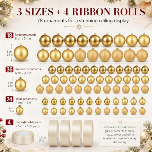 Halloscume 78 Pcs Christmas Ball Ornaments Ceiling Hanging Decor, Beige