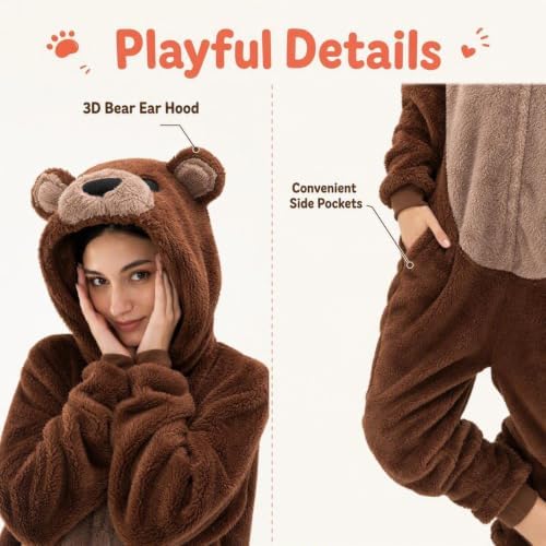 Snug Fit Unisex Adult Onesie Pajamas, Flannel Cosplay Animal One Piece Halloween Costume Sleepwear Homewear