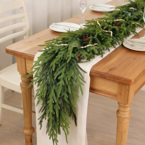 Artificial Christmas Garland, Faux Norfolk Pine for Mantle Decor (5FT 1PCS)
