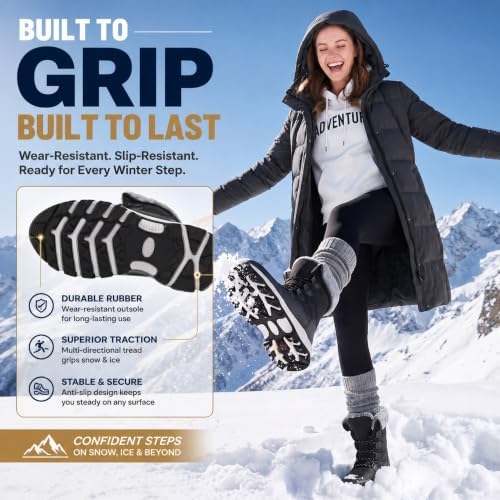 Women's Winter Snow Boots Waterproof Warm Lace Up Mid-Calf Booties