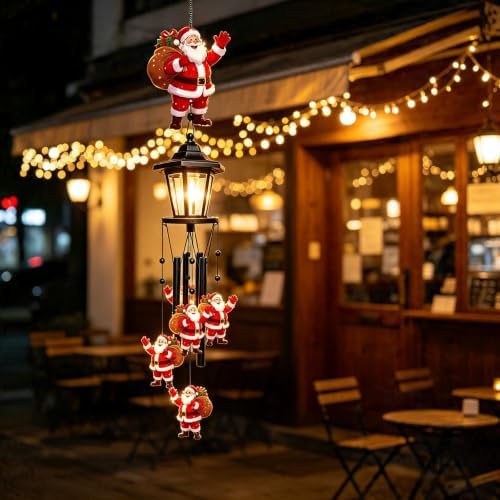 Santa Solar Christmas Wind Chimes, Outdoor Hanging Holiday Decor