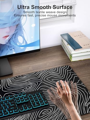 Mouse Pad with Wireless Charging, Large Desk Mat, Black Topographic Map #1