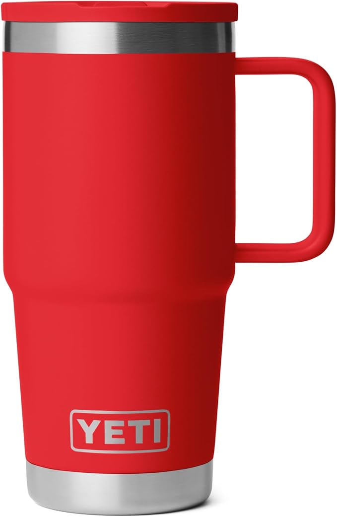 YETI Rambler 20 oz Travel Mug with Flip Straw Lid – Stainless Steel, Vacuum Insulated, Leakproof, Cup Holder Friendly, Rescue Red