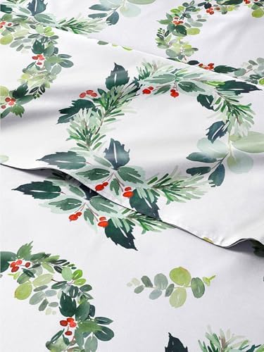 Christmas Sheet Set, Holiday Wreath, Holiday Xmas Bedding Set - Split King