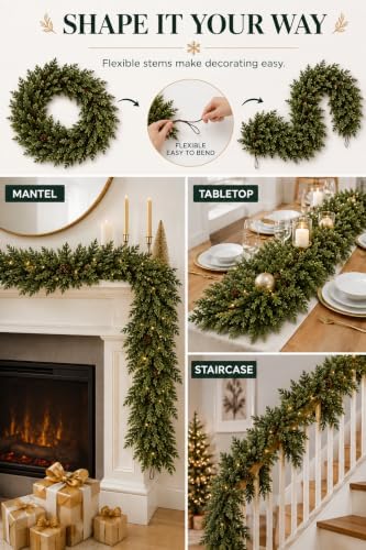 9FT Touch Fake Christmas Cedar Garland, Realistic Plant