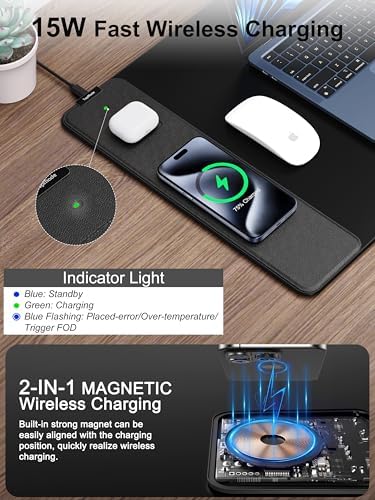 Mouse Pad with 15W Wireless Charging, 35.43"x15.75" XXXL Large Desk Mat