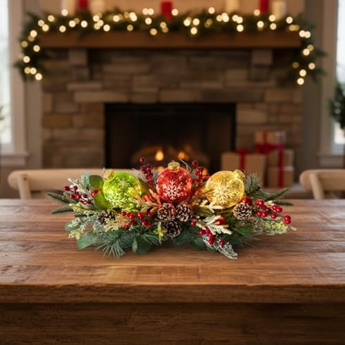 Svndlyn Lighted Christmas Centerpiece with 3 Snowflake Ball Ornaments