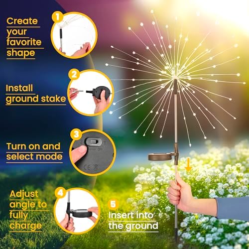 GIGALUMI 4 Pack Solar Firework Lights Outdoor, Garden Decor, Multicolored