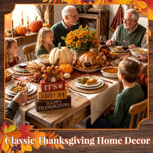 Lineshading 4 Pcs Thanksgiving Table Decor Decor, Turkey Time Block Signs