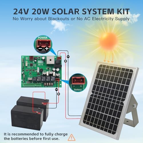 X X-HOUSE C05 Automatic Gate Opener with Solar Panel & Batteries for Medium Duty Single Swing Gates Up to 770lb Arm, 24V Motor Solar Powered Electric Gate Opener with 2 Remotes Complete Kit