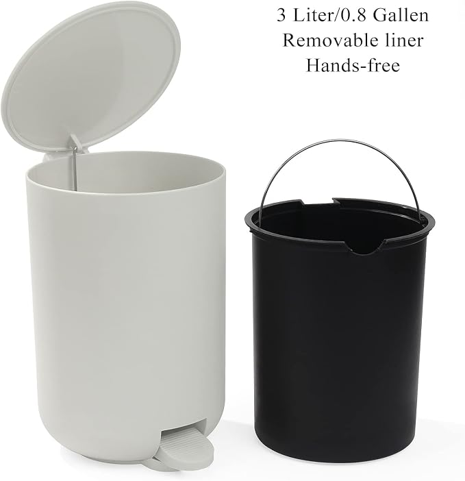 GAHEFY Small Beige White Bathroom Accessories Set with Mini Trash Can 3 Liter/0.8 Gallon,Toothbrush Holder,Soap Dispenser,Vanity Tray,Toilet Brush and Holder (Beige White 5pcs)