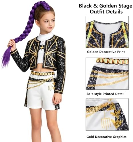 Pop Star Costume Kids Girls Golden Stage Outfit Halloween Costume Accessory