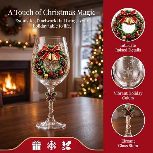Christmas Wine Glass Collection Gift Box Set, Christmas Wine Glasses, Raised Holiday Goblet with Snowflake Decor, Festive Glassware, Wines & Cocktails, Holiday Party & Table Decor (E)