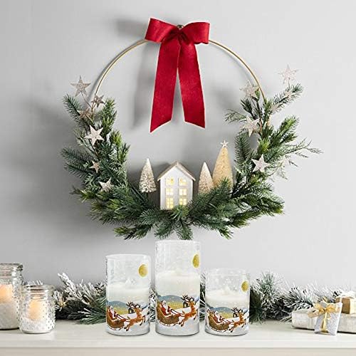 Santa Claus Glass Flameless Candles Battery Operated Remote and Timer Real Wax LED Flickering Pillar Candles White Cold Light Window Christmas Holiday Decor D3 x H4, 5", 6"