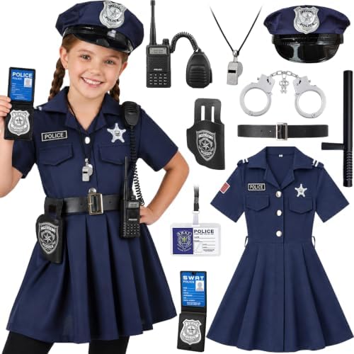 Police Officer Costume for Girls Halloween Cop Dress Up