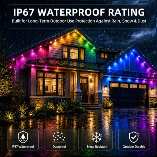Permanent Outdoor Lights for House 150ft RGB+IC Smart Eave Lights,IP67 Waterproof LED Outdoor Lights with App and Remote Control for Christmas, Halloween, Daily, Party