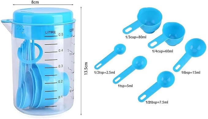 7 Piece Kitchen Measuring Tool, Plastic Measuring Cup Measuring Spoon with Scale Scale Set Plastic Measuring Cup Set Kitchen Tool, Nesting Measuring Cups Measuring Cups, for Cooking (30PCS Blue)