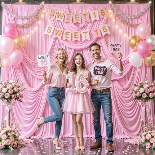 4 Panels Pink Backdrop Curtain for Parties Baby Shower Wrinkle Free Pink Photo Curtains Backdrop Drapes Fabric Decoration for Wedding Birthday Party 20ft(W) x 10ft(H)
